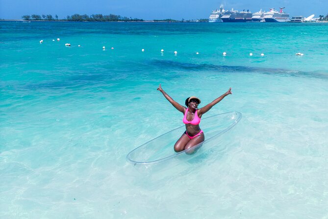 Clear Kayak Photoshoot+Free Cocktail Nassau, Bahamas - Getting into the clear kayak